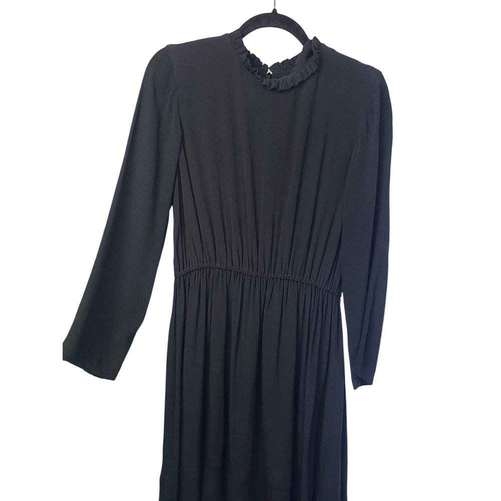 SANDRO Dress Women's Long Sleeve Ruffle Collar Mini Black (EU) 38/ US M NWT - Picture 6 of 10